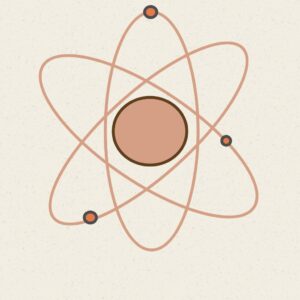 Electrons revolving around a brown nucleus