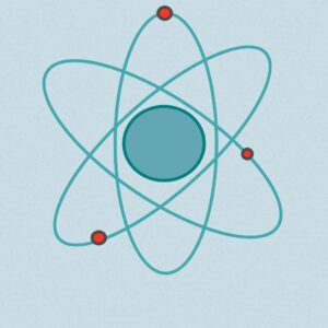 Electrons revolving around a blue nucleus